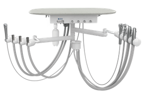 Rear delivery unit with arm and table