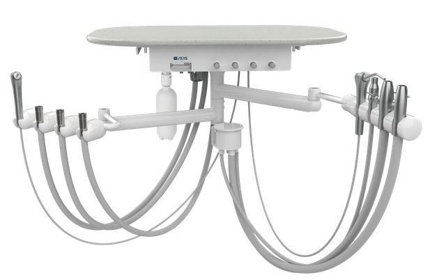 Rear delivery unit with arm and table