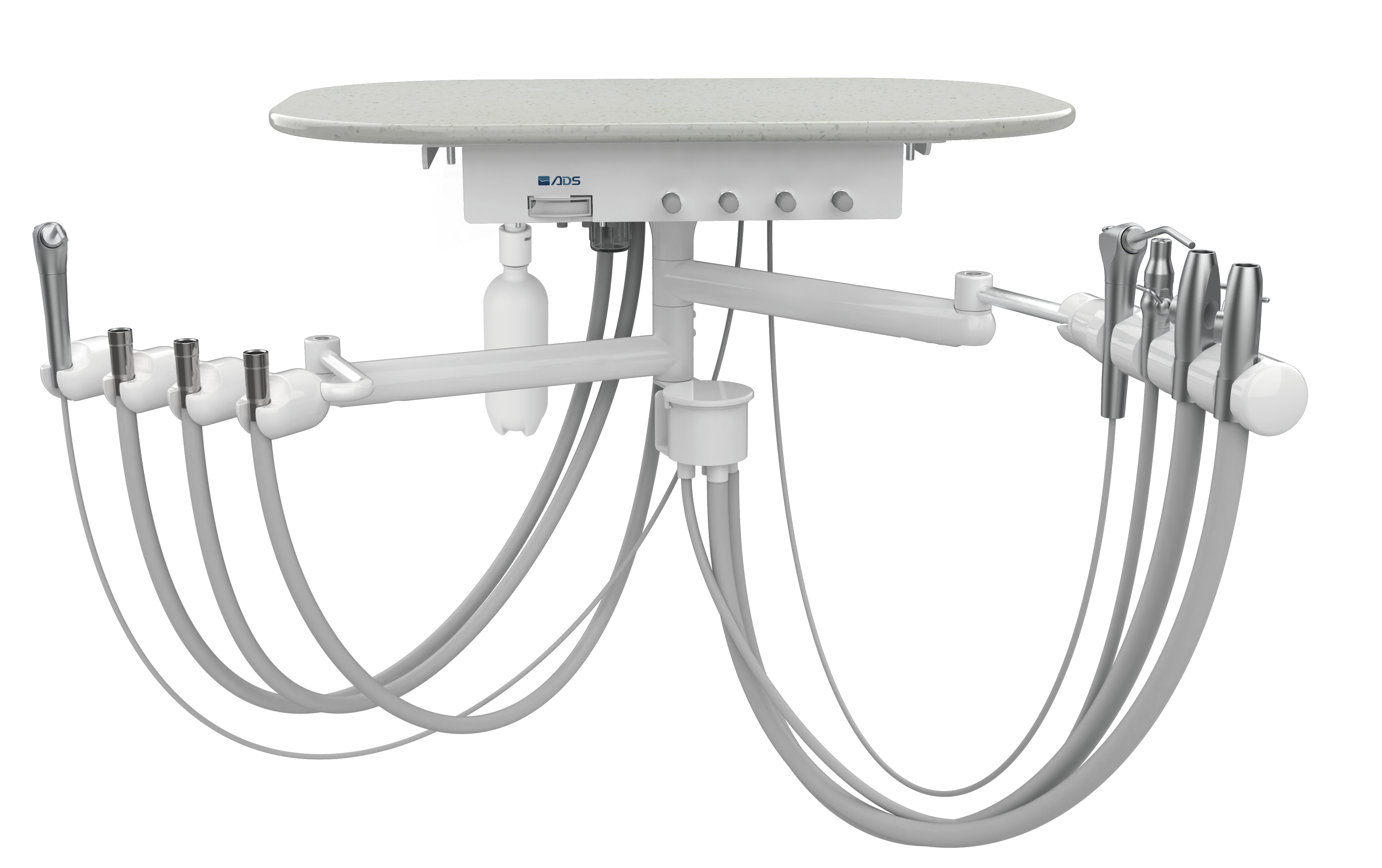 Rear delivery unit with arm and table